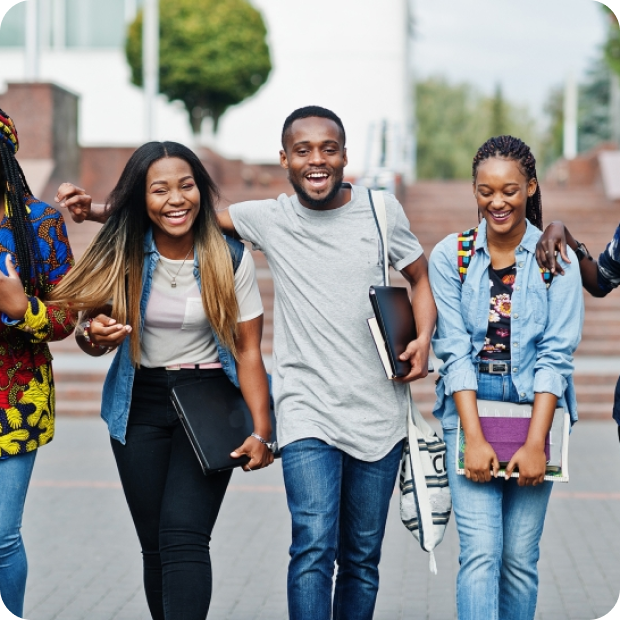 students standing in a line and smiling